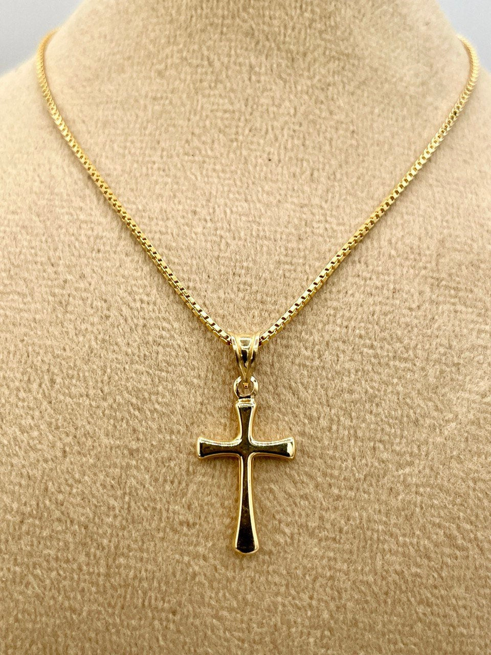 18K GOLD CROSS NECKLACE,Box Chain(1mm),Real Gold,Birthday Gift,Partner Gift,For Her,For Him,Christmas Gift,Set Necklace,Gift For Dad.