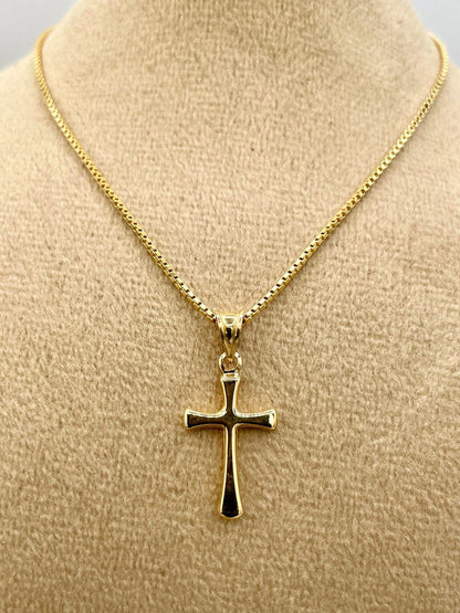 18K GOLD CROSS NECKLACE,Box Chain(1mm),Real Gold,Birthday Gift,Partner Gift,For Her,For Him,Christmas Gift,Set Necklace,Gift For Dad.