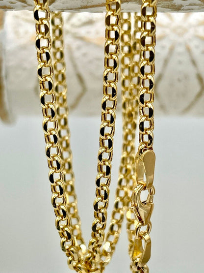 18K GOLD ROLO(3mm)NECKLACE,Solid Gold,Real Gold,Diamond Cut,For Her,For Him,Birthday Gift,Anniversary Gift,Gift For Dad,Gift For Mom.