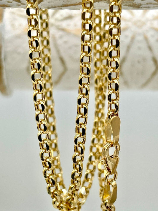18K GOLD ROLO(3mm)NECKLACE,Solid Gold,Real Gold,Diamond Cut,For Her,For Him,Birthday Gift,Anniversary Gift,Gift For Dad,Gift For Mom.