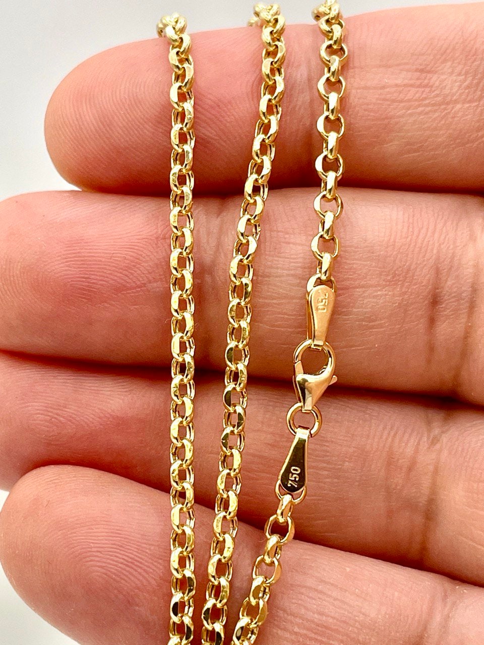 18K GOLD ROLO(3mm)NECKLACE,Solid Gold,Real Gold,Diamond Cut,For Her,For Him,Birthday Gift,Anniversary Gift,Gift For Dad,Gift For Mom.
