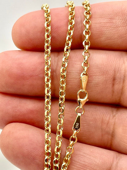 18K GOLD ROLO(3mm)NECKLACE,Solid Gold,Real Gold,Diamond Cut,For Her,For Him,Birthday Gift,Anniversary Gift,Gift For Dad,Gift For Mom.