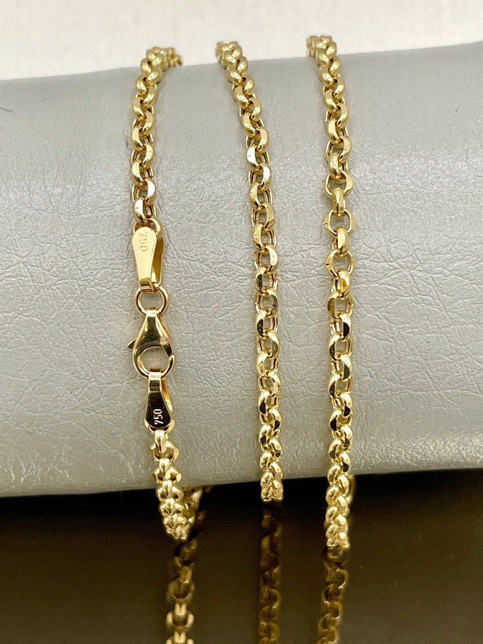 18K GOLD ROLO(3mm)NECKLACE,Solid Gold,Real Gold,Diamond Cut,For Her,For Him,Birthday Gift,Anniversary Gift,Gift For Dad,Gift For Mom.