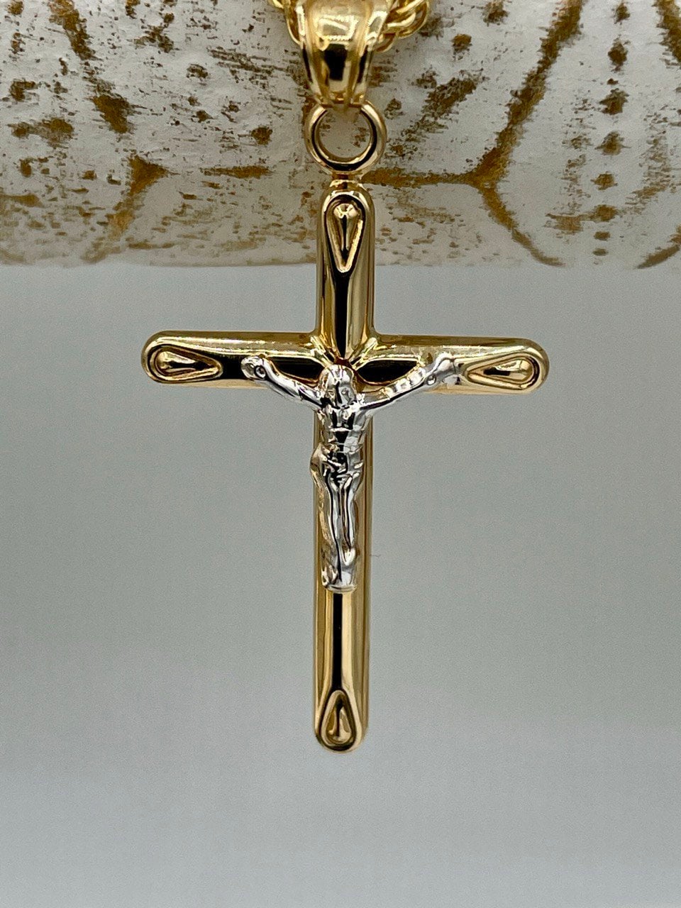 18K GOLD CROSS NECKLACE,Real Gold,Crucifix Necklace,Jesus Cross,Birthday Gift,Franco Necklace,Partner Gift,For Her,For Him,Christmas Gift.