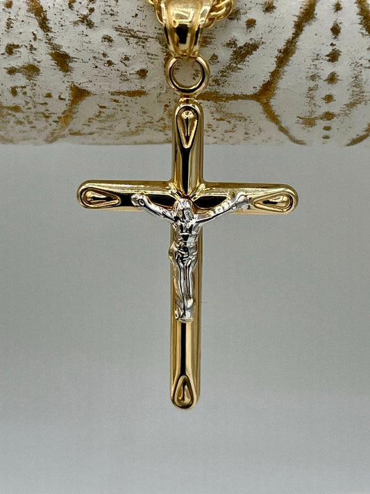 18K GOLD CROSS NECKLACE,Real Gold,Crucifix Necklace,Jesus Cross,Birthday Gift,Franco Necklace,Partner Gift,For Her,For Him,Christmas Gift.