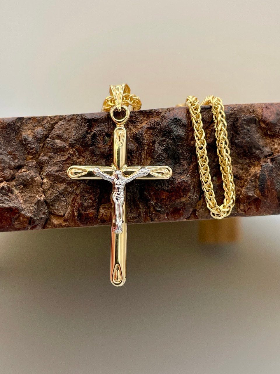18K GOLD CROSS NECKLACE,Real Gold,Crucifix Necklace,Jesus Cross,Birthday Gift,Franco Necklace,Partner Gift,For Her,For Him,Christmas Gift.