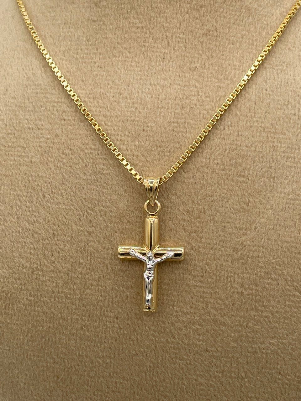 18K GOLD CROSS NECKLACE Real Gold,Jesus Cross,Crucifix Necklace,Box Necklace,Necklace Set,For Her,For Him,Birthday Gift,Gift For Dad.