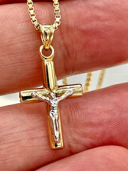 18K GOLD CROSS NECKLACE Real Gold,Jesus Cross,Crucifix Necklace,Box Necklace,Necklace Set,For Her,For Him,Birthday Gift,Gift For Dad.