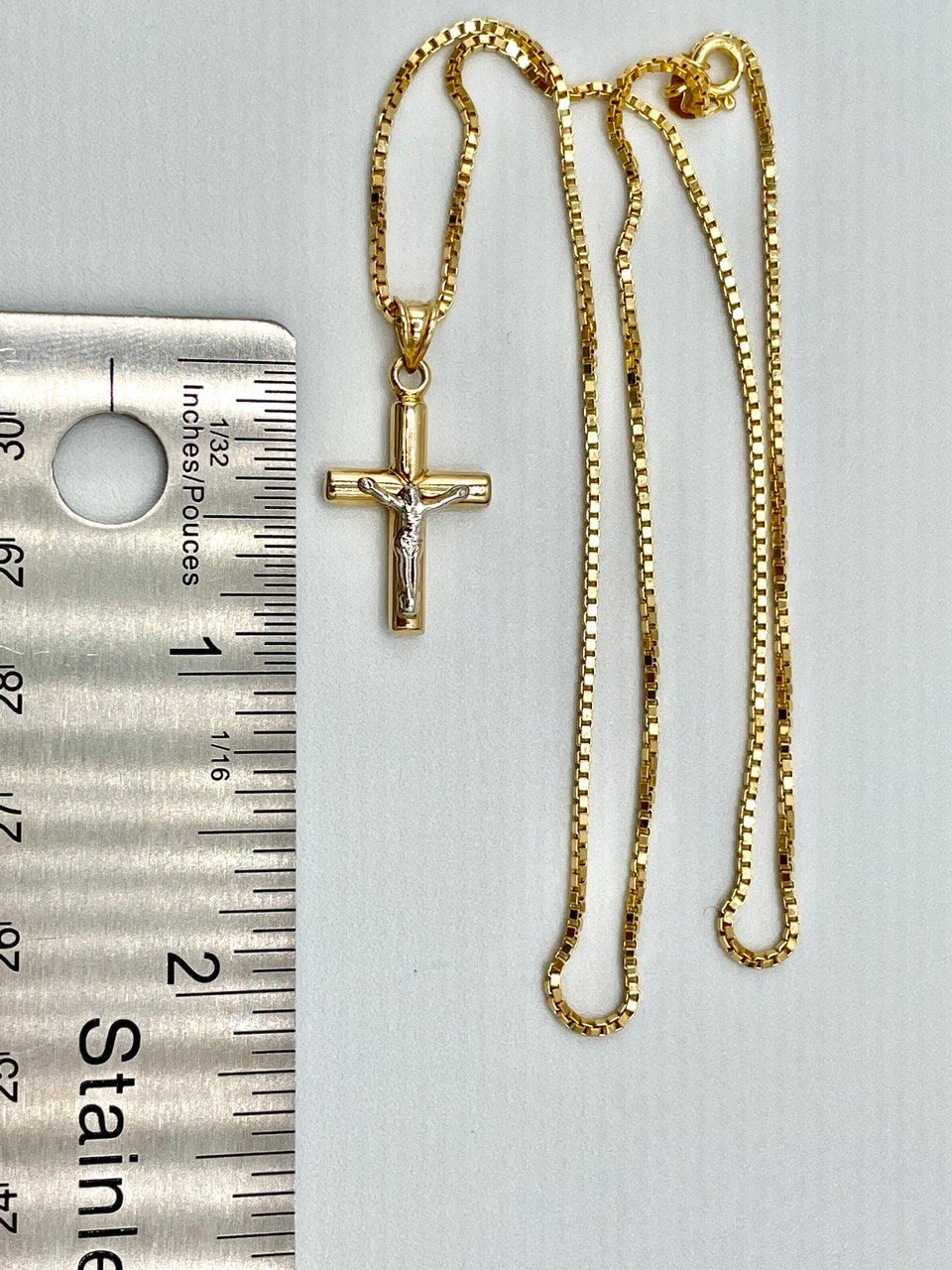18K GOLD CROSS NECKLACE Real Gold,Jesus Cross,Crucifix Necklace,Box Necklace,Necklace Set,For Her,For Him,Birthday Gift,Gift For Dad.