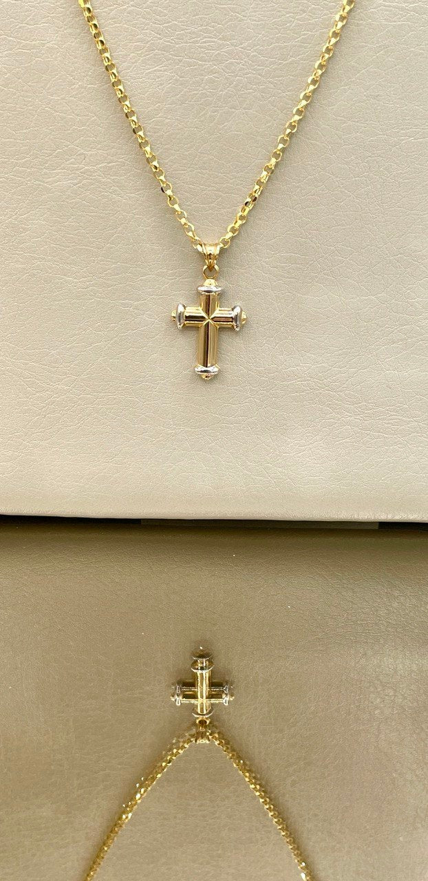 18K GOLD CROSS(1") NECKLACE,Rolo Necklace,Real Gold,Yellow Gold,Birthday Gift,Partner Gift,For Her,For Him,Christmas Gift,Gift For Dad.