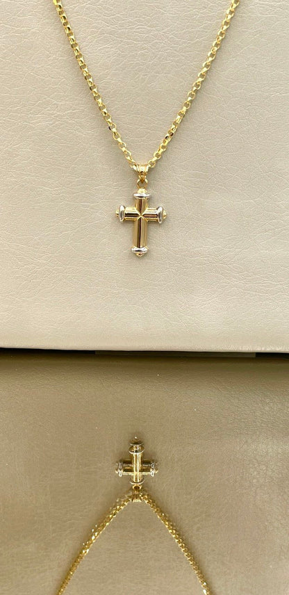 18K GOLD CROSS(1") NECKLACE,Rolo Necklace,Real Gold,Yellow Gold,Birthday Gift,Partner Gift,For Her,For Him,Christmas Gift,Gift For Dad.