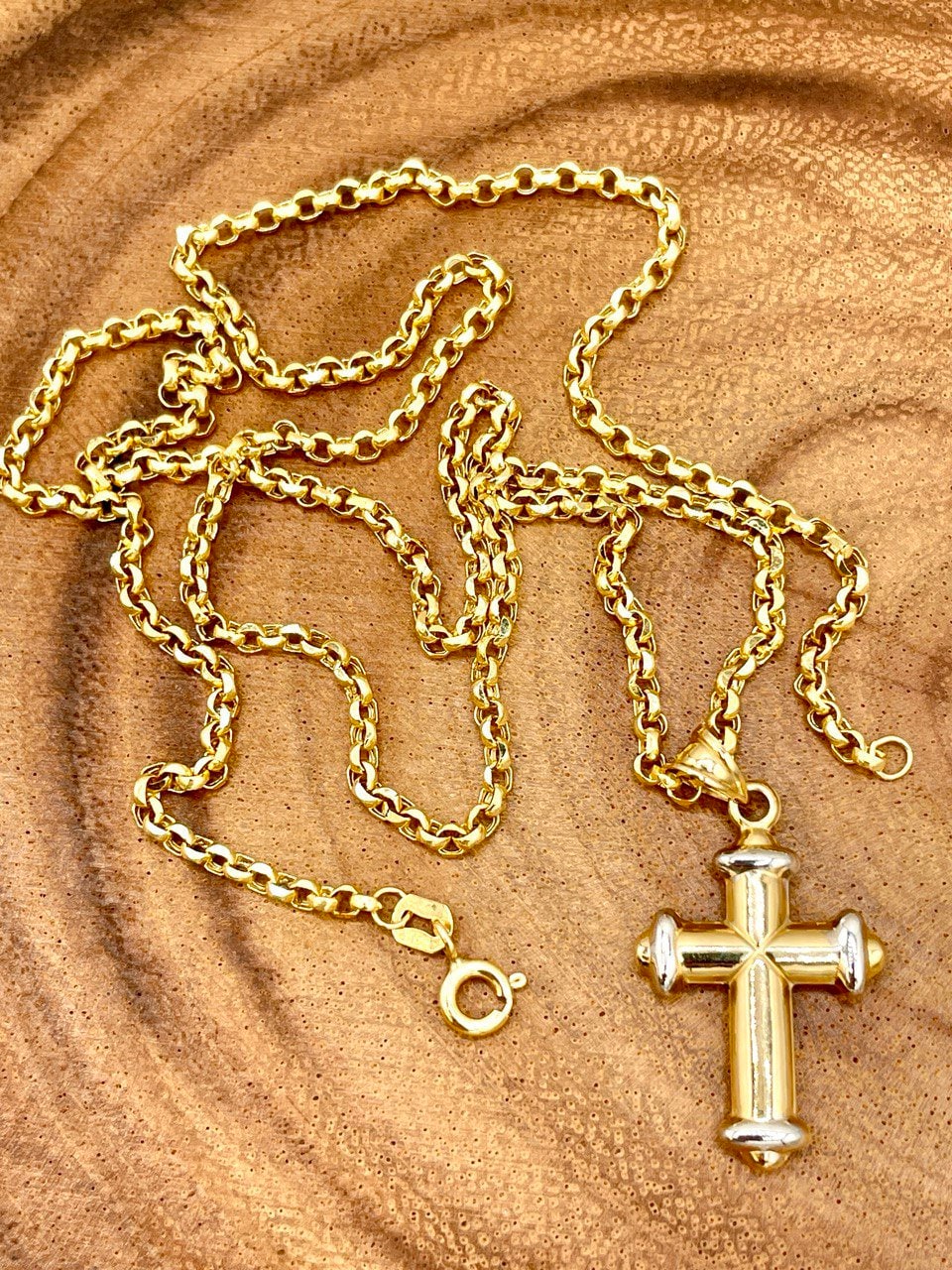 18K GOLD CROSS(1") NECKLACE,Rolo Necklace,Real Gold,Yellow Gold,Birthday Gift,Partner Gift,For Her,For Him,Christmas Gift,Gift For Dad.