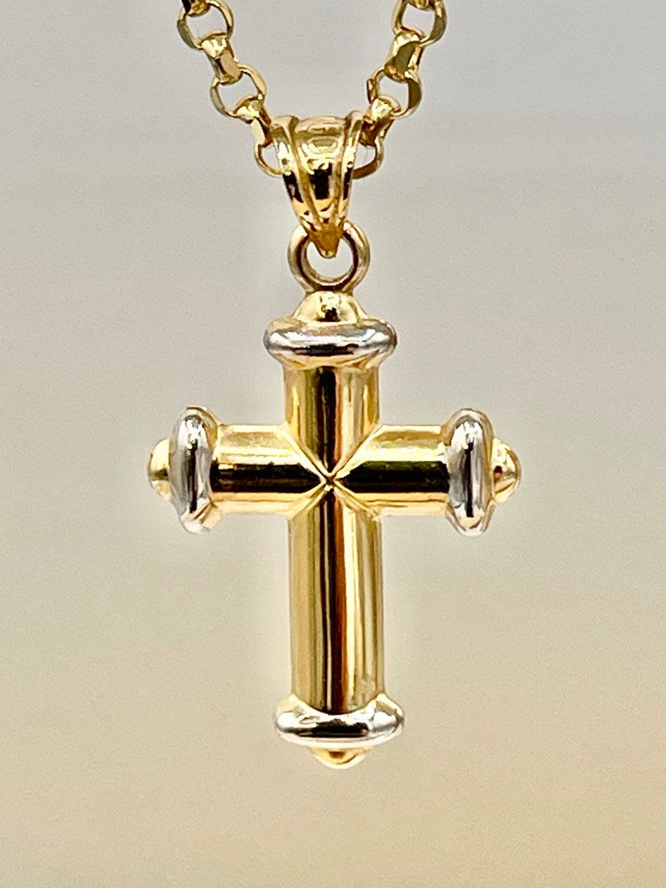 18K GOLD CROSS(1") NECKLACE,Rolo Necklace,Real Gold,Yellow Gold,Birthday Gift,Partner Gift,For Her,For Him,Christmas Gift,Gift For Dad.