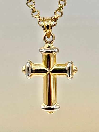 18K GOLD CROSS(1") NECKLACE,Rolo Necklace,Real Gold,Yellow Gold,Birthday Gift,Partner Gift,For Her,For Him,Christmas Gift,Gift For Dad.