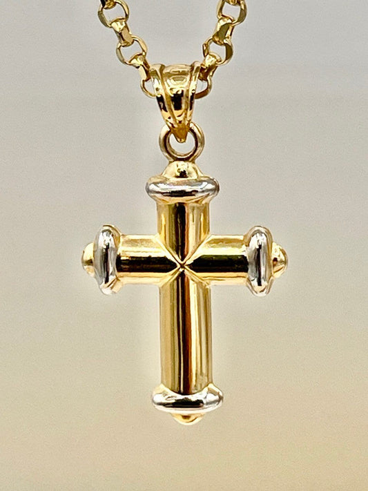 18K GOLD CROSS(1") NECKLACE,Rolo Necklace,Real Gold,Yellow Gold,Birthday Gift,Partner Gift,For Her,For Him,Christmas Gift,Gift For Dad.