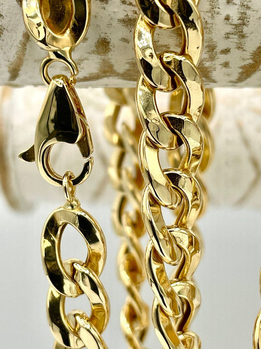 18K GOLD CURB NECKLACE (7.5mm)Chain,Real Gold,For Her,For Him,Birthday Gift,Christmas Gift,Gift For Dad,Gift For Mom,Boyfriend Gift.