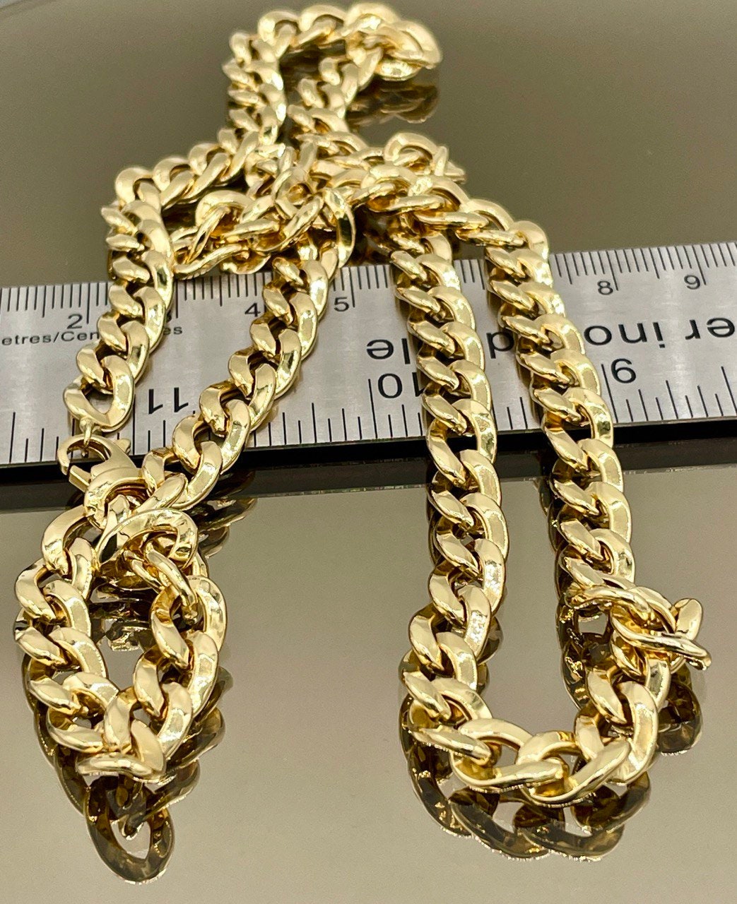 18K GOLD CURB NECKLACE (7.5mm)Chain,Real Gold,For Her,For Him,Birthday Gift,Christmas Gift,Gift For Dad,Gift For Mom,Boyfriend Gift.