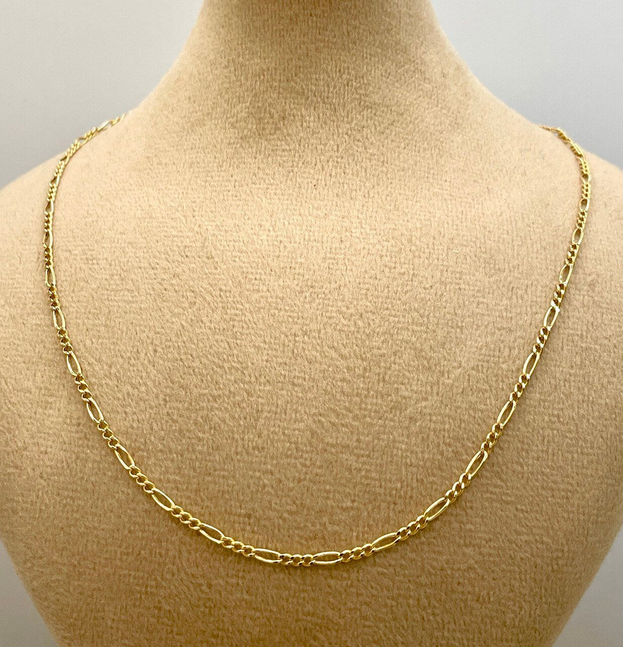 18K GOLD FIGARO(1.7mm)NECKLACE,Real Gold,Yellow Gold,Solid Gold,Birthday Gift,Partner Gift,For Her,For Him,Gift For Dad,Gift For Mom,(18").