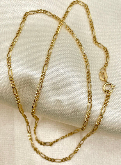 18K GOLD FIGARO(1.7mm)NECKLACE,Real Gold,Yellow Gold,Solid Gold,Birthday Gift,Partner Gift,For Her,For Him,Gift For Dad,Gift For Mom,(18").