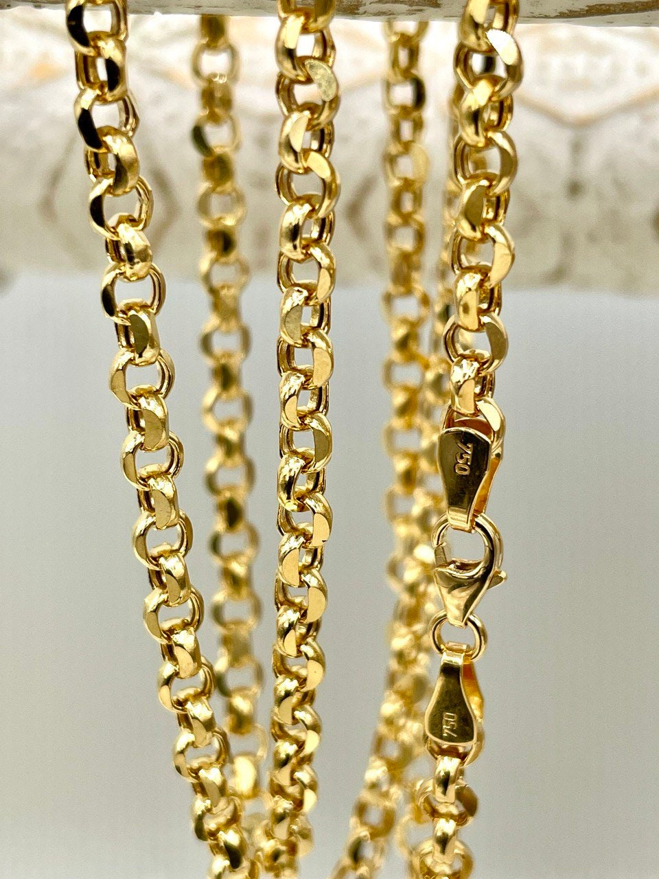 18K GOLD ROLO(3.5mm)NECKLACE,Real Gold,Solid Gold,Diamond Cut,Birthday Gift,For Her,For Him,Gift For Dad,Gift For Mom,Boyfriend Gift.