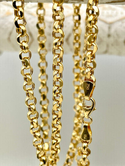 18K GOLD ROLO(3.5mm)NECKLACE,Real Gold,Solid Gold,Diamond Cut,Birthday Gift,For Her,For Him,Gift For Dad,Gift For Mom,Boyfriend Gift.
