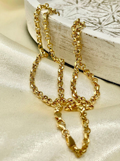 18K GOLD ROLO(3.5mm)NECKLACE,Real Gold,Solid Gold,Diamond Cut,Birthday Gift,For Her,For Him,Gift For Dad,Gift For Mom,Boyfriend Gift.