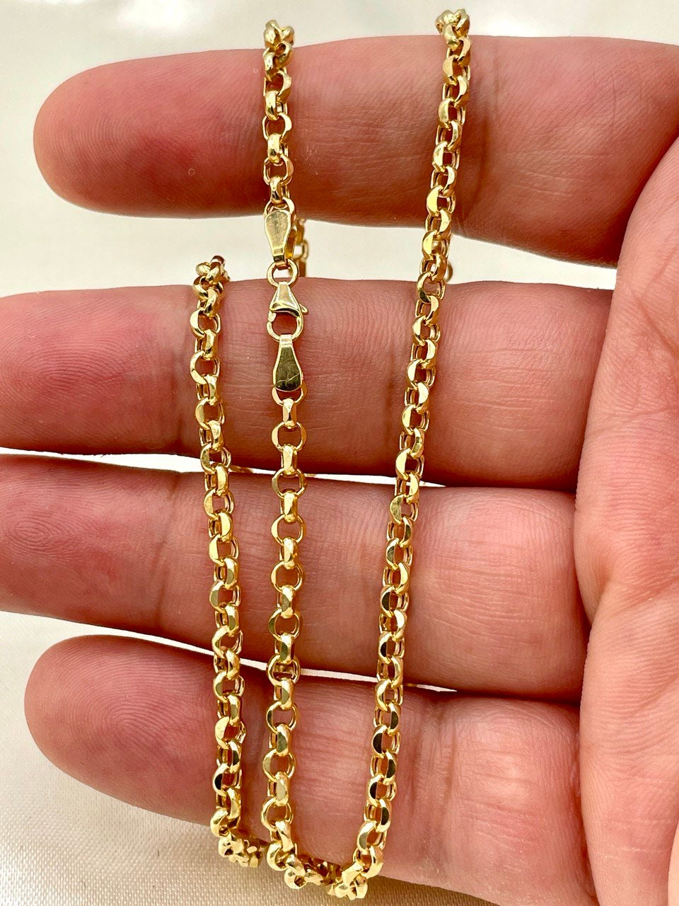 18K GOLD ROLO(3.5mm)NECKLACE,Real Gold,Solid Gold,Diamond Cut,Birthday Gift,For Her,For Him,Gift For Dad,Gift For Mom,Boyfriend Gift.