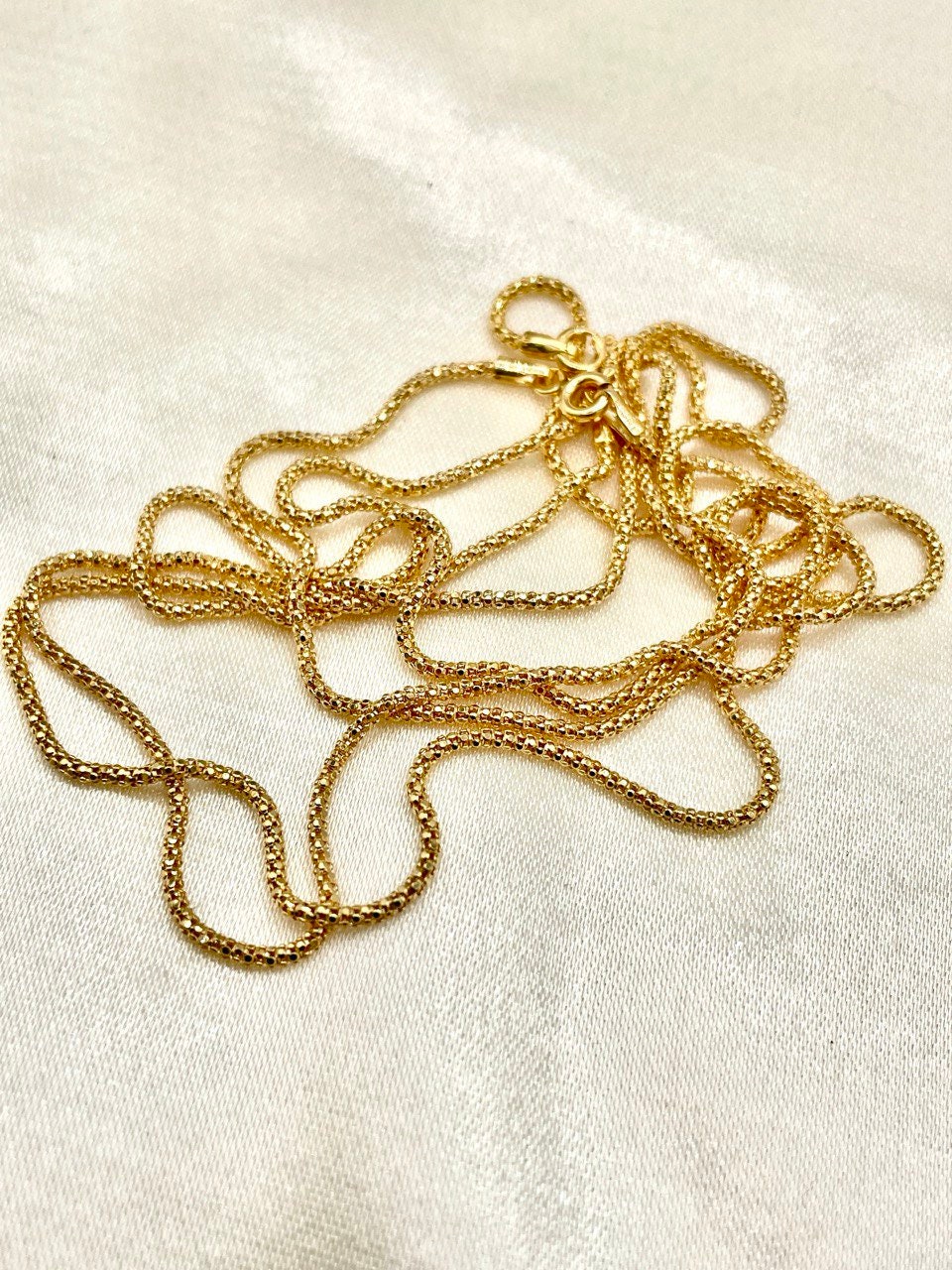 18K Solid Gold Diamond Cut Round Necklace – 1.5mm Real Gold Chain – Shiny Italian Style Gold Necklace for Women & Men
