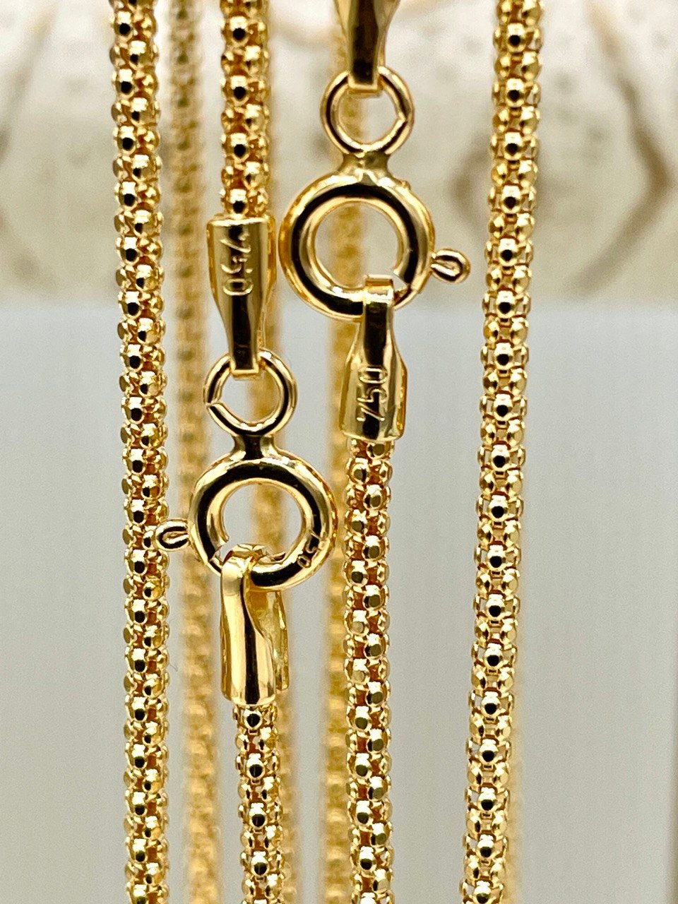 18K Solid Gold Diamond Cut Round Necklace – 1.5mm Real Gold Chain – Shiny Italian Style Gold Necklace for Women & Men