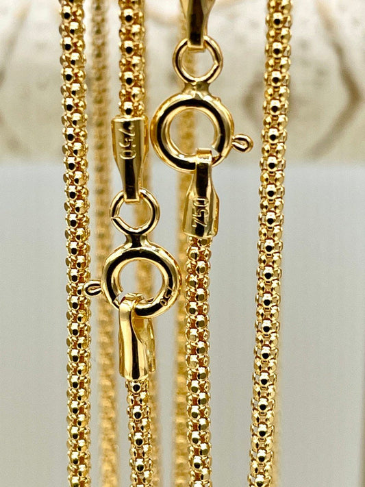 18K Solid Gold Diamond Cut Round Necklace – 1.5mm Real Gold Chain – Shiny Italian Style Gold Necklace for Women & Men