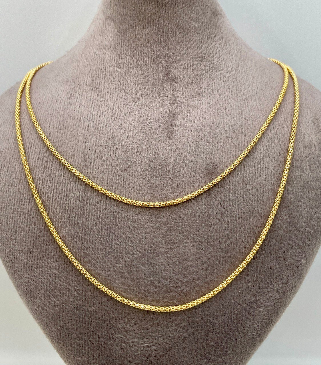18K Solid Gold Diamond Cut Round Necklace – 1.5mm Real Gold Chain – Shiny Italian Style Gold Necklace for Women & Men