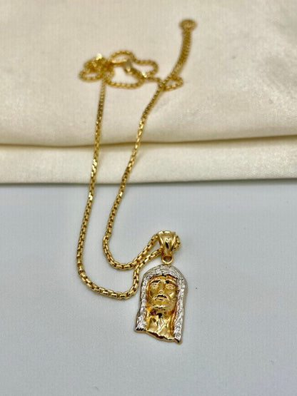 18K GOLD JESUS(1")NECKLACE,Real Gold,Ruond Box(1.5mm),Birthday Gift,Christmas Gift,For Her,For Him,Gift For Mom,Gift For Dad,Boyfriend Gift.