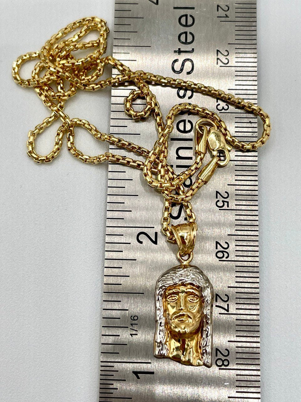 18K GOLD JESUS(1")NECKLACE,Real Gold,Ruond Box(1.5mm),Birthday Gift,Christmas Gift,For Her,For Him,Gift For Mom,Gift For Dad,Boyfriend Gift.