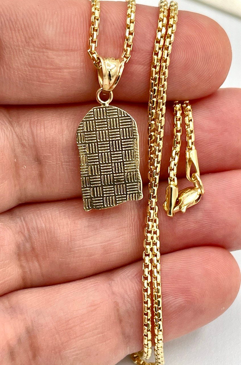 18K GOLD JESUS(1")NECKLACE,Real Gold,Ruond Box(1.5mm),Birthday Gift,Christmas Gift,For Her,For Him,Gift For Mom,Gift For Dad,Boyfriend Gift.