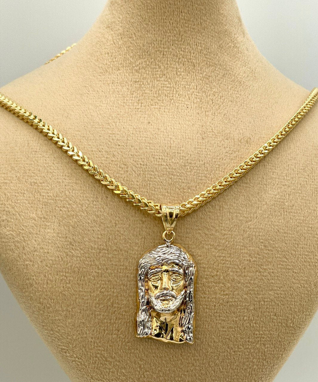18K GOLD JESUS(1.5")NECKLACE,Franco(3.5mm),Solid Gold,Real Gold,For Her,For Him,Birthday Gift,Christmas Gift,Partner Gift,Gift For Dad.