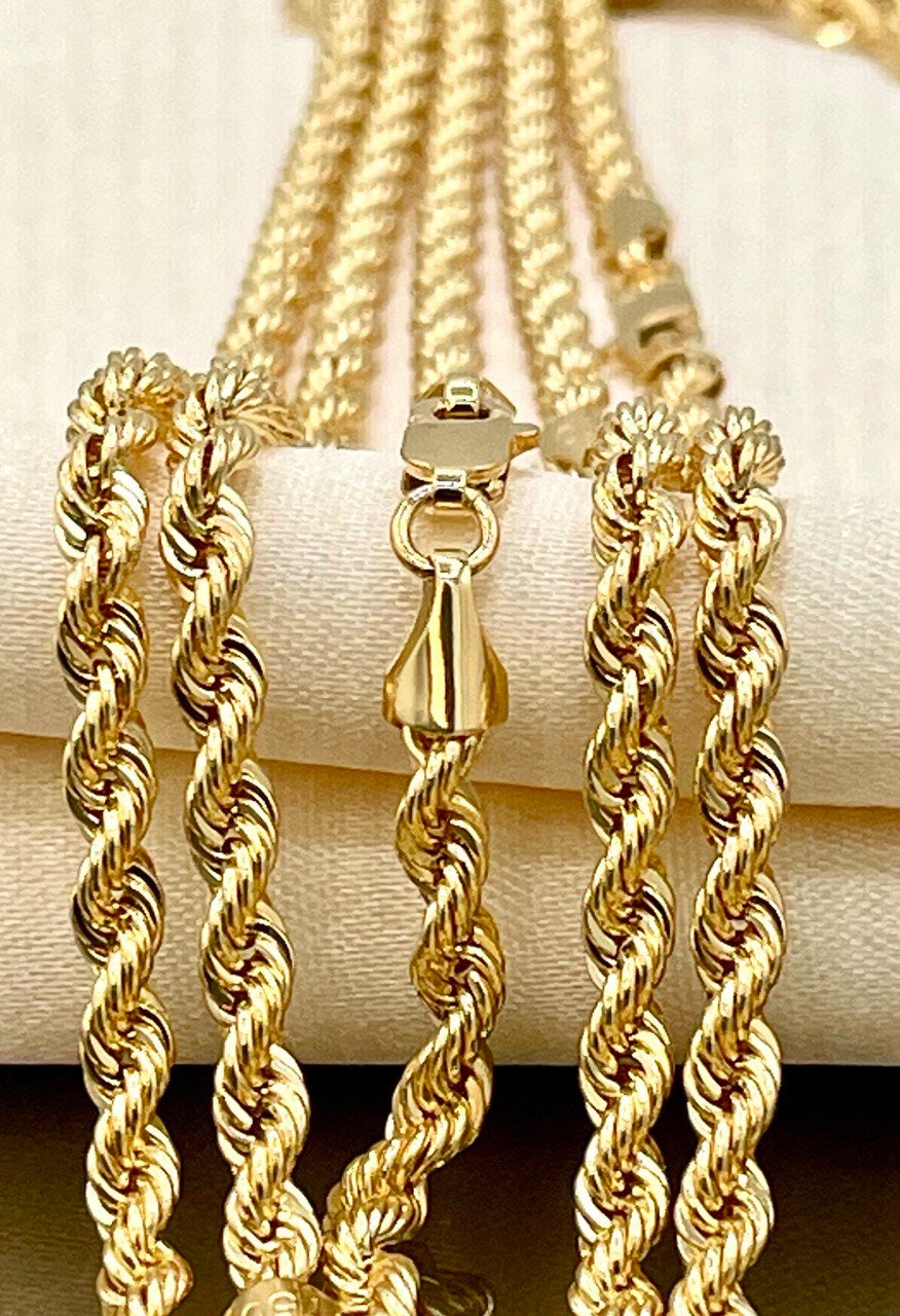 18K GOLD ROPE CHAIN Necklace,Solid Gold,Real 18K Gold Rope Chain Link Chain,3.8mm thick_22"_24"lengths,18Karat Real Gold Chain For Men/Women