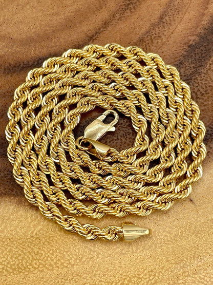 18K GOLD ROPE CHAIN Necklace,Solid Gold,Real 18K Gold Rope Chain Link Chain,3.8mm thick_22"_24"lengths,18Karat Real Gold Chain For Men/Women
