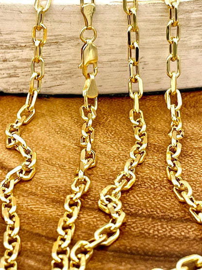 14K Solid Gold Cable Chain Necklace,Real 14K Gold Cable Links Chain,3.8mm thick_18"20"22",24"lengths,14Karat Real Gold Chain For Men/Women!