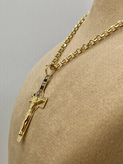 18 Karat Gold Cross(1.65"*1")Necklace,Crucifix Necklace,Cross Jesus,Real 18Karat Gold,Solid Gold,Rolo Diamond Cut,Heavy Cross,For Men/Women.