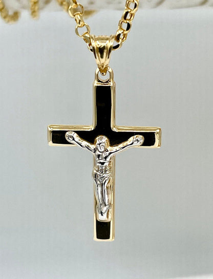 18K GOLD CROSS(1.5")NECKLACE Chain,Rolo(2.3mm),Solid Gold,Real Gold,Crucifix Necklace,Jesus Cross Necklace,Necklace Set,For Her,For Him.