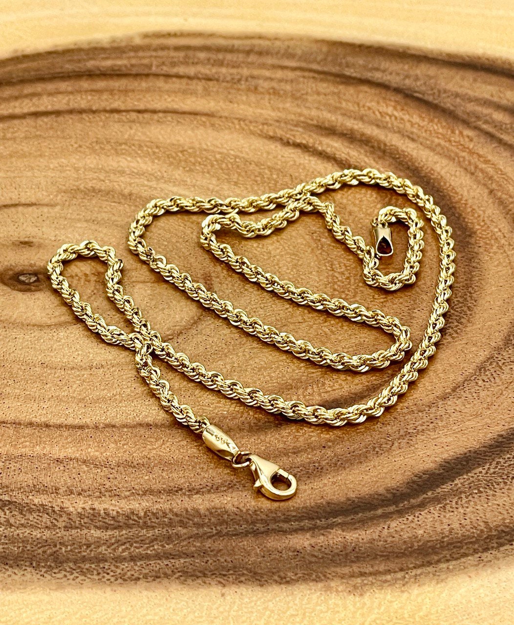 18K GOLD ROPE CHAIN(3mm) Necklace,Real Gold,Yellow Gold,Diamond Cut,Birthday Gift,Partner Gift,For Her,For Him,Christmas Gift,Gift For Dad