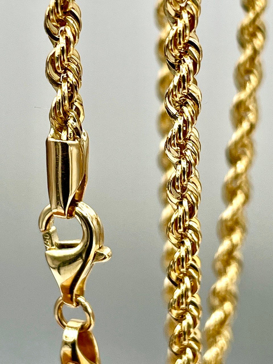 18K GOLD ROPE CHAIN(3mm) Necklace,Real Gold,Yellow Gold,Diamond Cut,Birthday Gift,Partner Gift,For Her,For Him,Christmas Gift,Gift For Dad