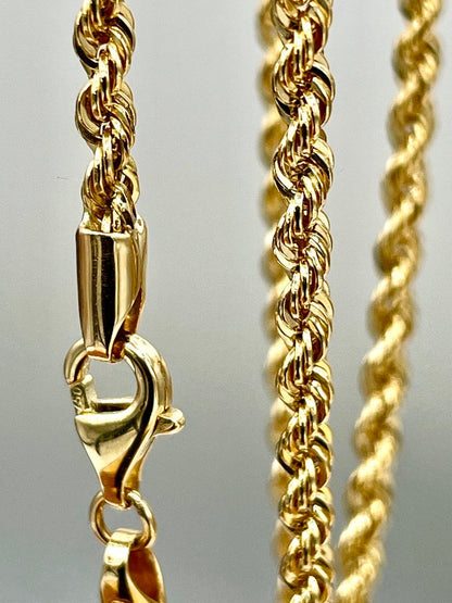 18K GOLD ROPE CHAIN(3mm) Necklace,Real Gold,Yellow Gold,Diamond Cut,Birthday Gift,Partner Gift,For Her,For Him,Christmas Gift,Gift For Dad