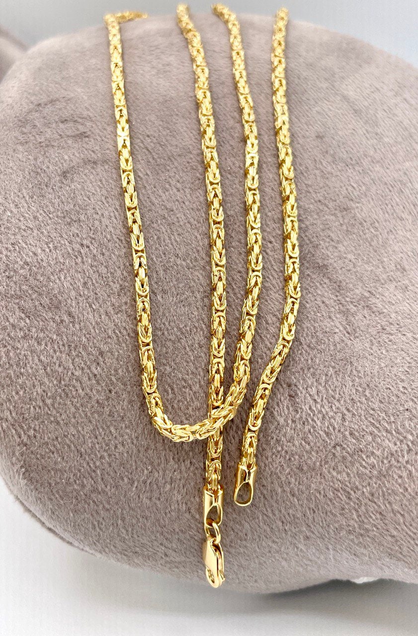 18Karat Solid Gold Byzantine Elegance,(2mm)Heavy Solid Chain Necklace for Men/ Women, Luxury Unisex Charm, 18K Gold Byzantine Necklace Chain