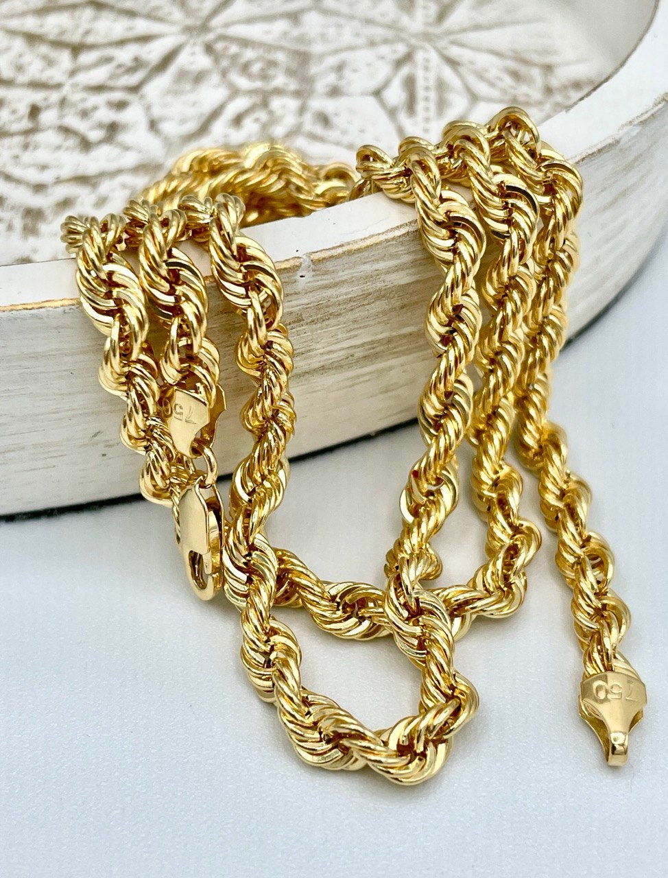 18Karat Gold Rope Chain Necklace Chain,Real 18K Gold,solid Heavy Gold,(5mm)Thick,Chunky Necklace Chain For Men/Women,Birthday Gift.