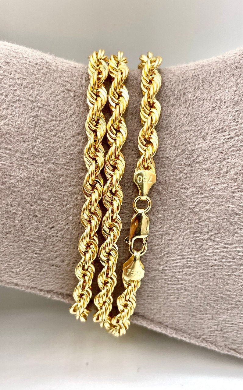 18Karat Gold Rope Chain Necklace Chain,Real 18K Gold,solid Heavy Gold,(5mm)Thick,Chunky Necklace Chain For Men/Women,Birthday Gift.