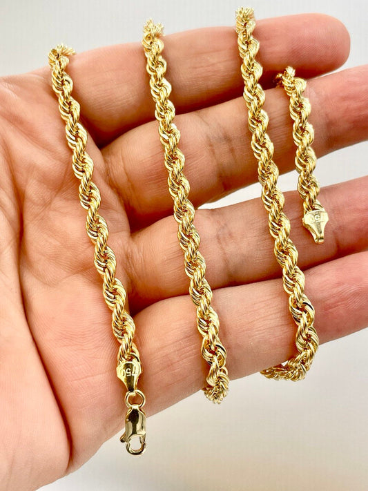18Karat Gold Rope Chain Necklace Chain,Real 18K Gold,solid Heavy Gold,(5mm)Thick,Chunky Necklace Chain For Men/Women,Birthday Gift.