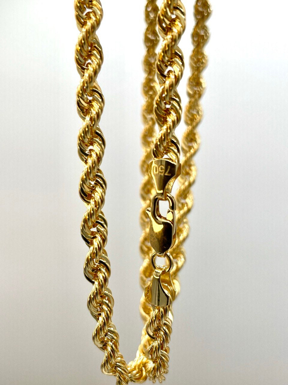 18Karat Gold Rope Chain Necklace Chain,Real 18K Gold,solid Heavy Gold,(5mm)Thick,Chunky Necklace Chain For Men/Women,Birthday Gift.