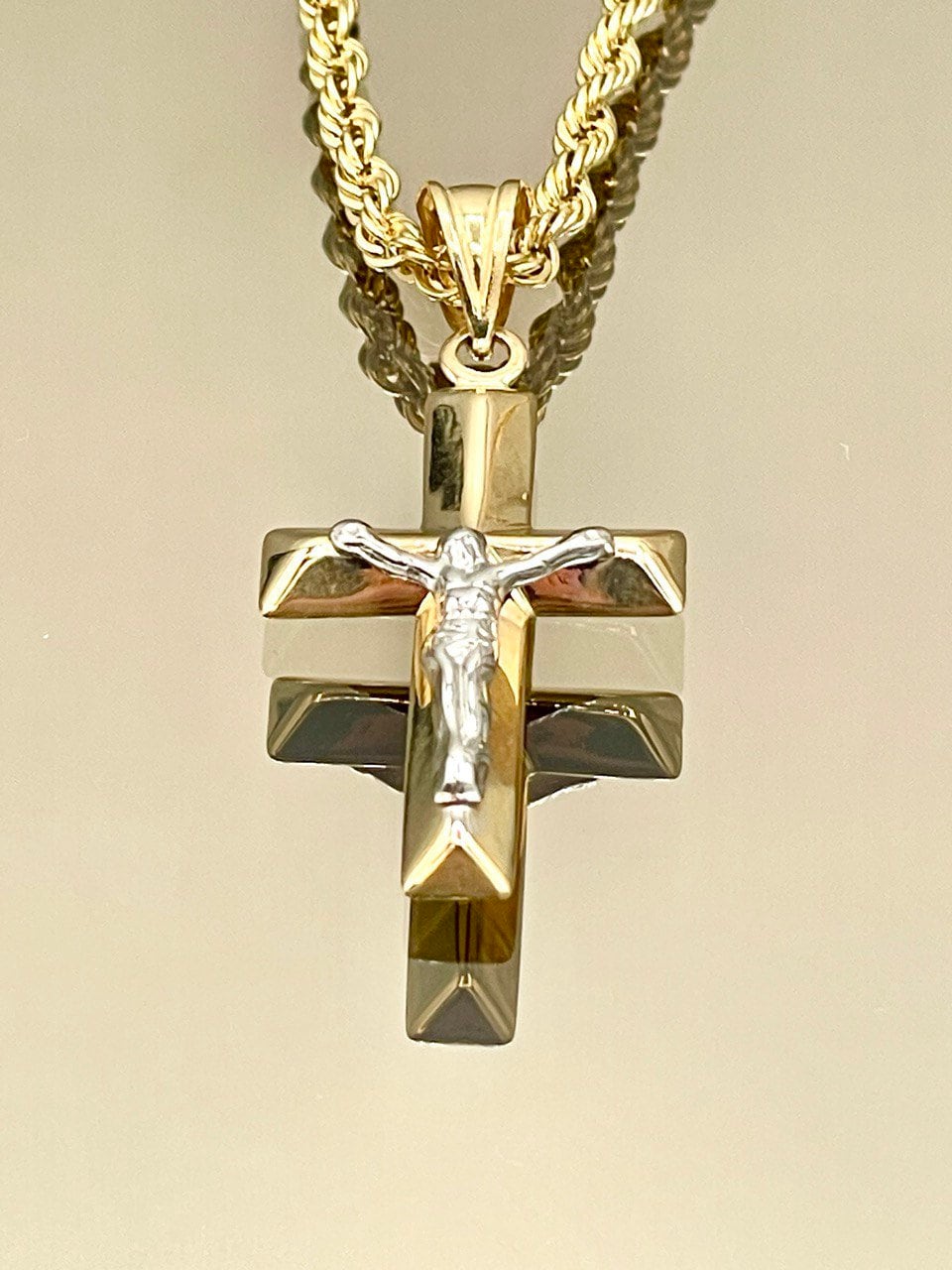 18K GOLD CROSS1" NECKLACE,Rope Chain,Real Gold,Jesus Cross,Crucifix Necklace,Birthday Gift,Partner Gift,For Her,For Him,Christmas Gift.
