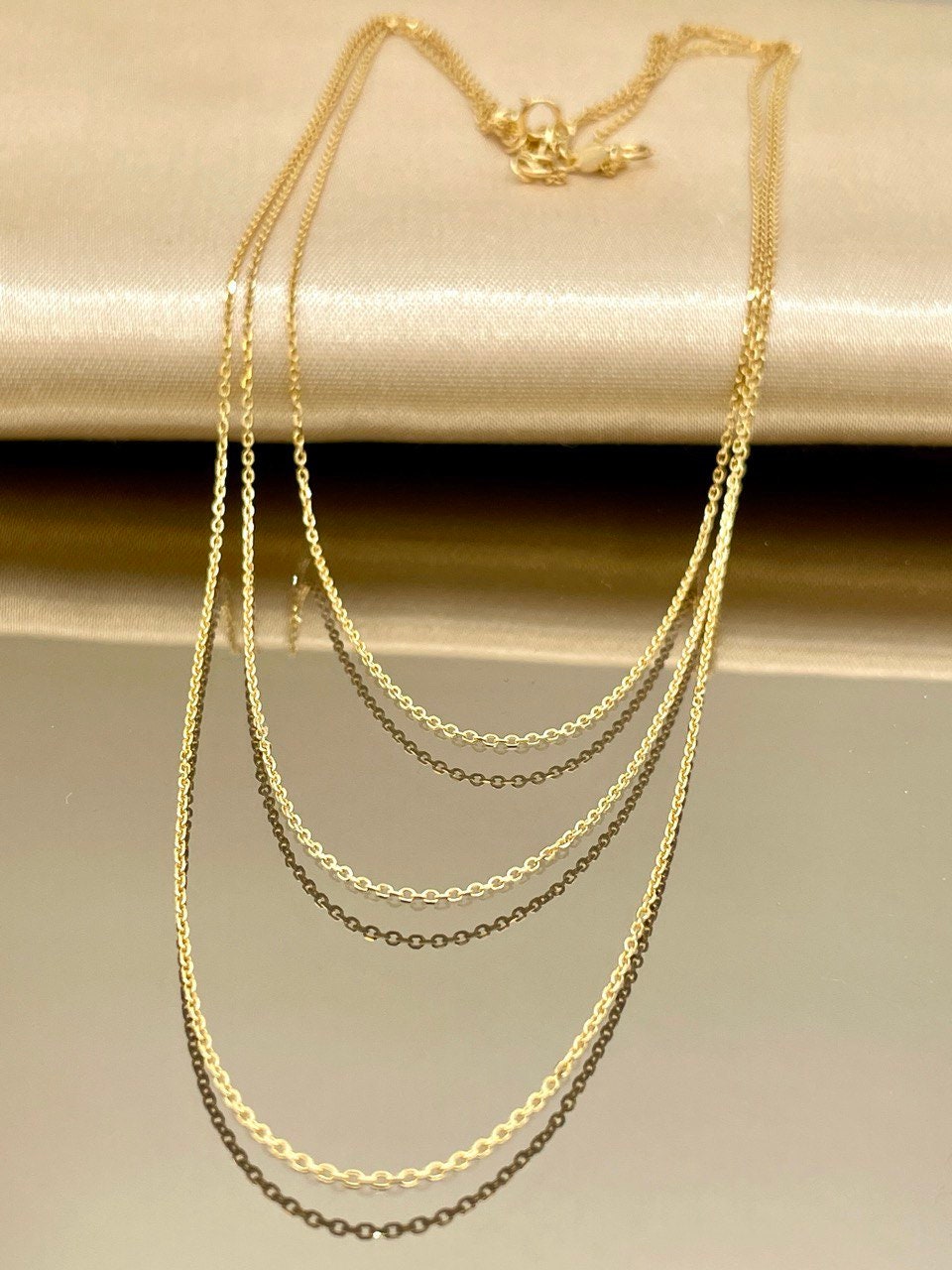 18Karat Gold Cable Necklace Chain,Real Solid 18K Gold,(1mm)Thick Diamond Cut,Birthday Gift,Gift For Men/Women,Gift For Mom,Anniversary Gift.